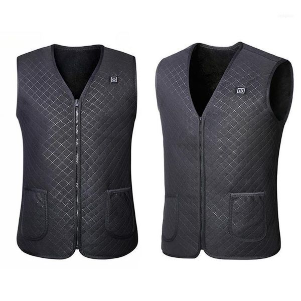 

black men winter warm electric heating vest zip closure cotton lining outdoor camping hiking hunting washable thermal jacket 1, Black;white