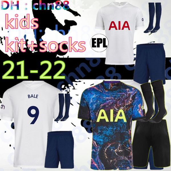 

21 22 spurs kids + socks home bale soccer jersey kits 2021 2022 kane son alderweireld eriksen dele lamela child football shirt, Black