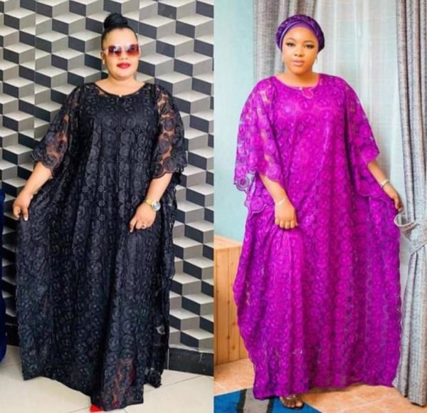 

ethnic clothing style classic african women's dashiki fashion abaya stylish net lace gauze bat sleeve loose long dress + inside size, Red