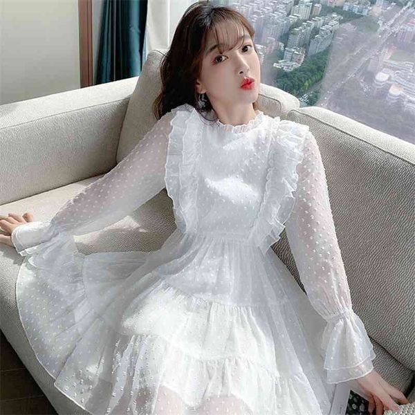 

elegant fairy dress women long sleeve lace chiffon designer casual french korean mini women's clothing autumn 210519, Black;gray