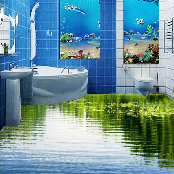 

wallpapers wellyu 3d personality custom floor wallpaper clear lake natural wear mural pvc self-adhesive painting