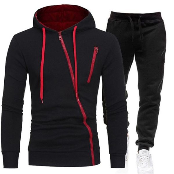 Herren neuer Stil Reißverschluss Hoodie + Herren joggen Fleece Sports Casual Hosen 2 Set