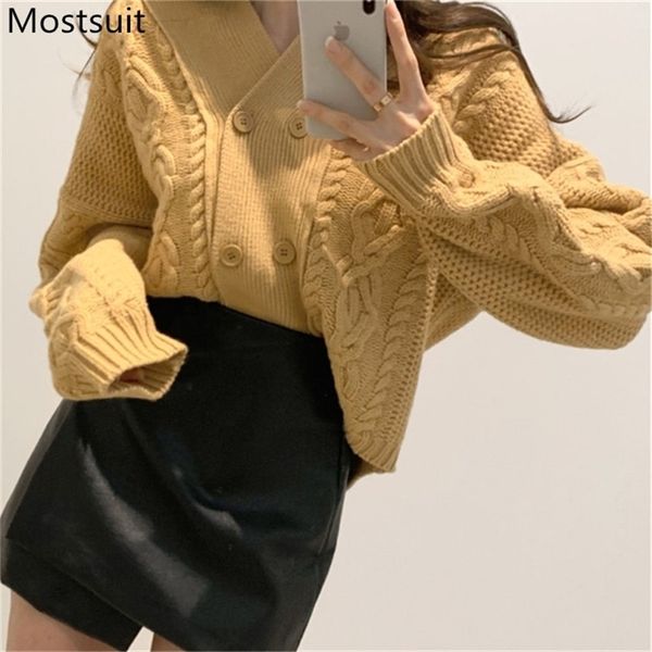 

autumn twisted knitted korean cardigans sweaters women long sleeve double-breasted v-neck fashion vintage 210513, White;black