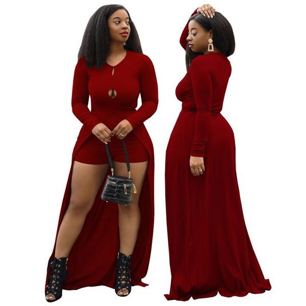 

women's tracksuits fashion women nightclub set long sleeve o neck +shorts knitted female 2pcs outfits hollow out two piece sets, Gray