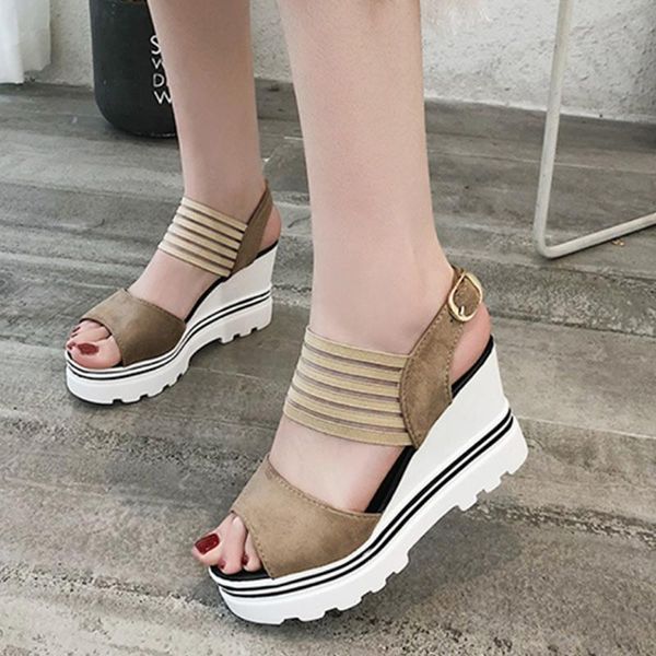 

sandals women's wedges 2021 buckle elastic band ladies summer shoes platform retro women fashion shoe female footwear, Black
