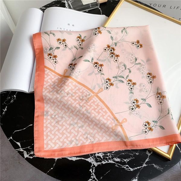 

scarves luxury silk satin head scarf for women plaid print kerchief neck scarfs 70cm square shawls and wrpas ladies fj430, Blue;gray