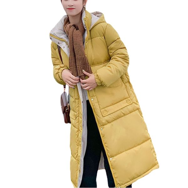 

new winter korean long down cotton party jacket women loose casual warm cotton jackets creamy-white womens oversize hooded parkas f878, Black