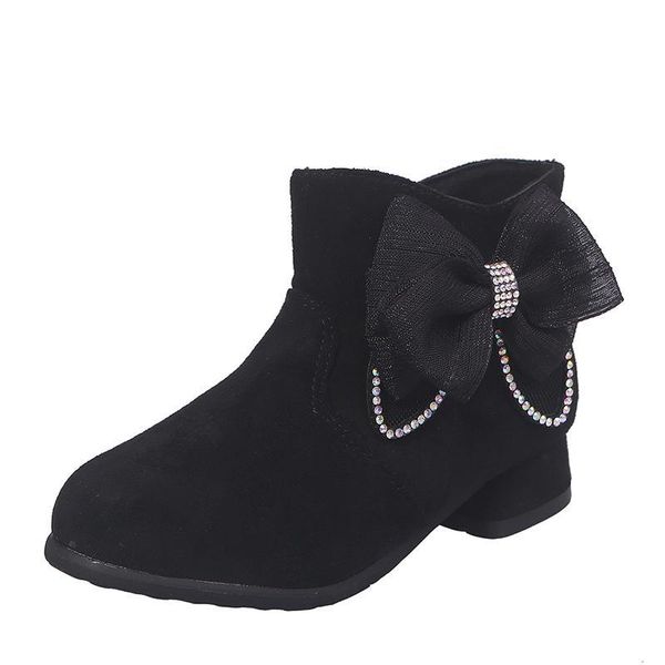 

kids boots girls shoes winter autumn fashion bowtie rhinestone iow heel snow children baby girl ankle sc138, Black;grey
