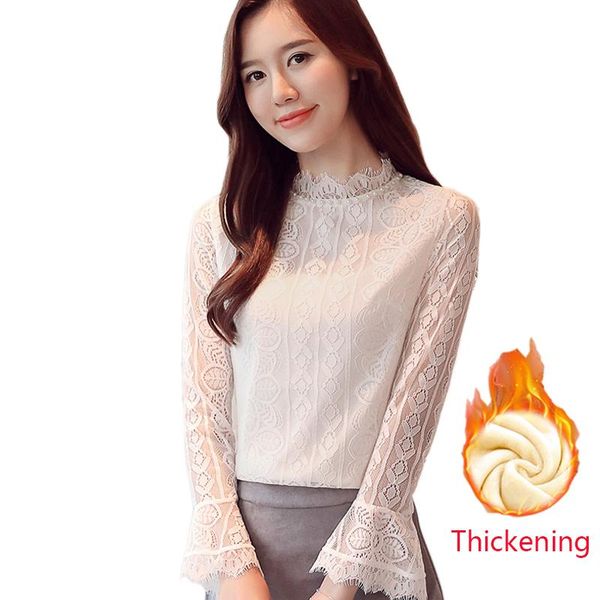 

women's blouses & shirts winter lace blouse shirt flare sleeve beading elegant women crochet thickening blusas tassel, White