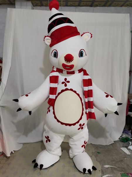 Costume della mascotte dell'orso bianco carino di Halloween di alta qualità Personalizza il personaggio dei cartoni animati del tema anime del costume da carnevale di Natale per adulti