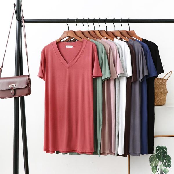 

women's t-shirt summer korean version v-neck mid-length cotton short-sleeved bottoming shirt large size simple top, White