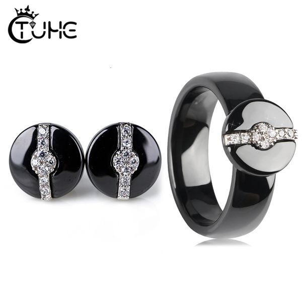 

jewelry sets fashion bridal women set crystal rhinestone black white health ceramic circle earring rings for girls party gift
