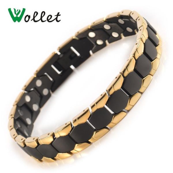 

link, chain wollet jewelry health care healing energy bio magnets pure titanium magnetic bracelet for men gold black color plated two row