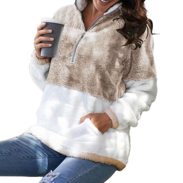 

women's hoodies & sweatshirts women's jacket 2021 winter fur coat patchwork contrast color loose thermal autumn hooded casual ladie, Black
