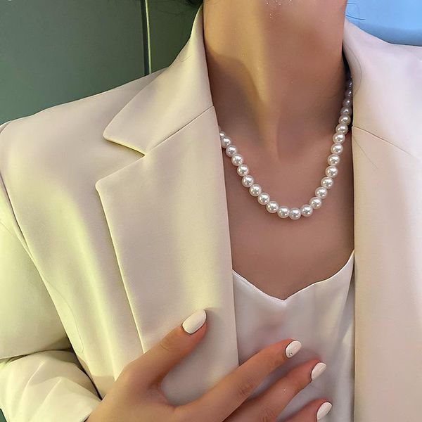 

chains south korea web celebrity temperament design sense necklace size pearl choker chain fashion contracted individual character tide, Silver