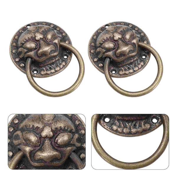 

handles & pulls 2pcs chinese style vintage handle retro tiger head knobs copper door pull ring