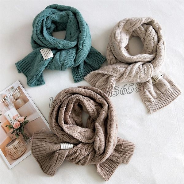 

korean version knitted wool scarf all-match stylish neutral winter scarf solid color simple chain pattern thick warm scarf, Blue;gray