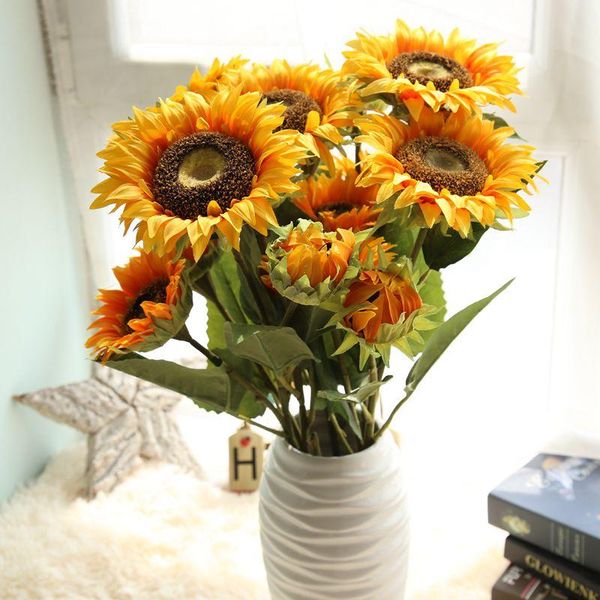 

decorative flowers & wreaths 1pcs 3 heads artificial silk sunflower flower home garden fence decoration fake vivid big