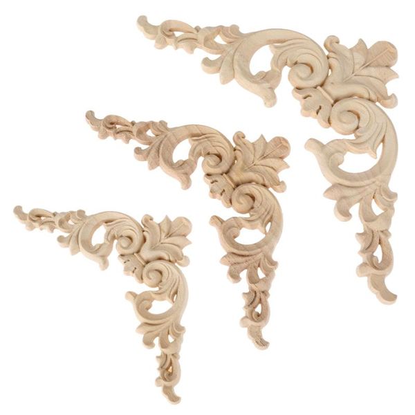 

decorative objects & figurines 1pc 12/15/20cm unpainted wooden carved decal corner woodcarving onlay applique flower furniture cabinet doors