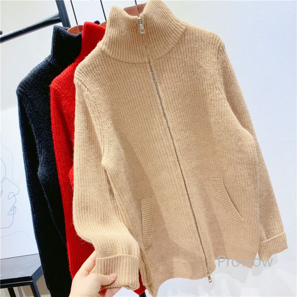 

knitted up hoodies retro simple coat women spring autumn outwear students sweater cardigan, White;black