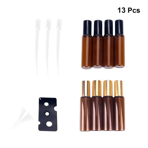 

storage bottles & jars 8pcs 10ml glass essential oils roller empty perfume with opener funnel dropper (lid color for random