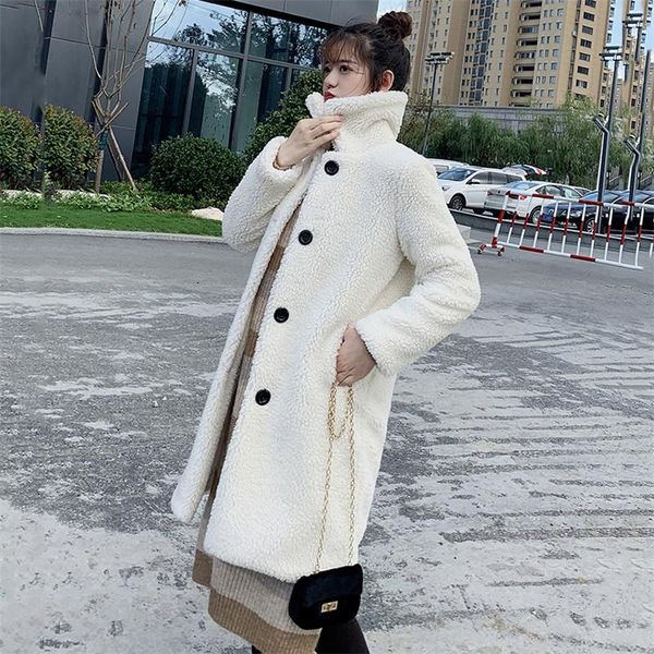 

women's fur & faux coat women white pink s-3xl plus size loose 2021 autumn winter korean fashion khaki wool jackets feminina hj033, Black