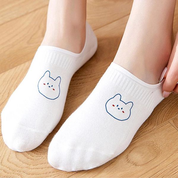 

socks & hosiery white cartoon animal cute short women's summer cotton boat invisible anti slip thin ankle soft breathable, Black;white