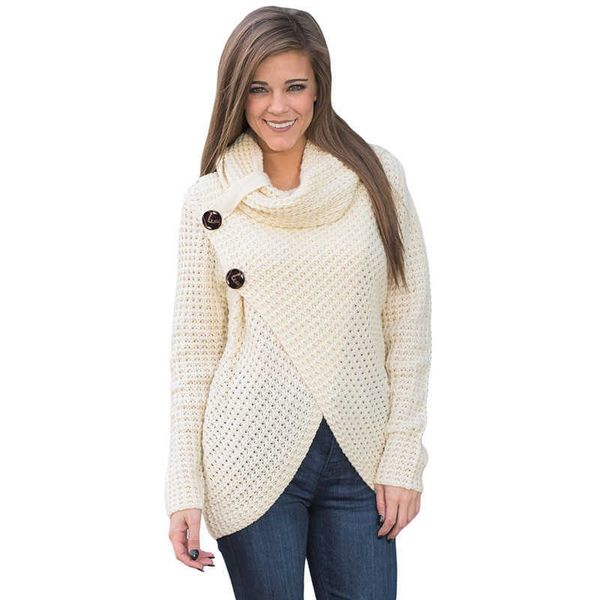 

women's thermal sweater stand cross design fashion comfortable knitted button pullover long sleeve 27689, White;black