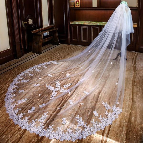 

bridal veils luxury 4 meters wedding lace appliques women party accessories 2021, Black