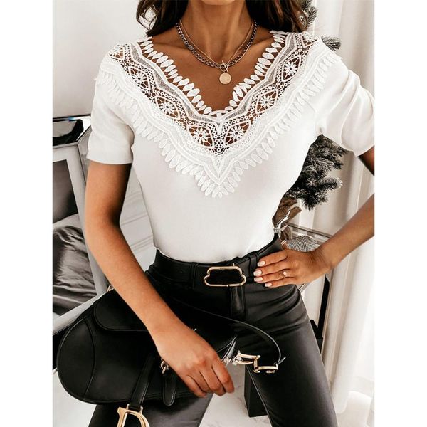 

women's t-shirt lace deep v neck short sleeve white summer women tees and