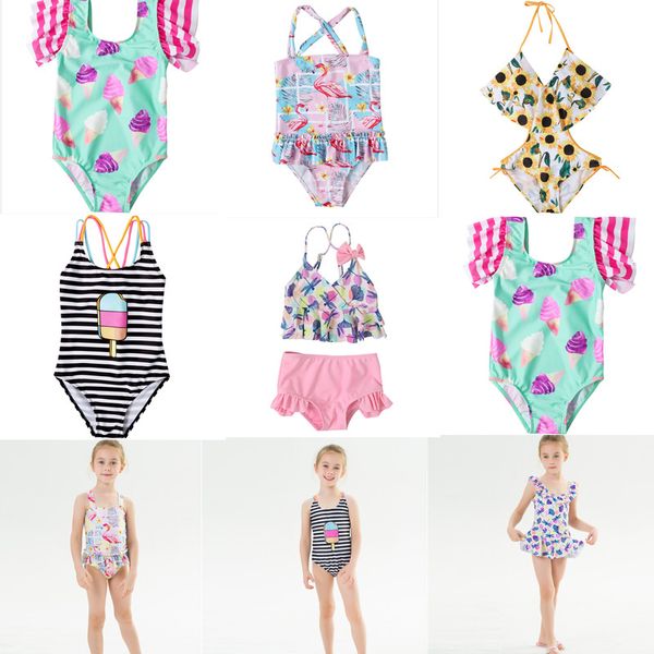 Mädchen Badeanzug Ein-Stücke Zwei Stücke Kinder Bademode Schwimmen Anzüge Kind Rüschen Bikinis Split Mesh Bikini Sets Badeanzug