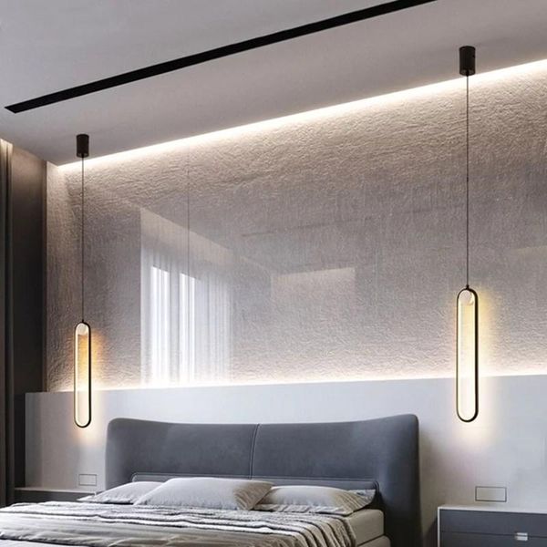 

pendant lamps nordic simple modern led hanging lights bedroom bedside iron art line hanglamp living room background wall
