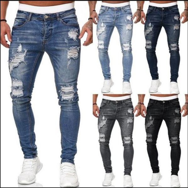

european and american new mens trousers men's jeans ljn067a hole trend black slim fit men jean nice gift give you, Blue