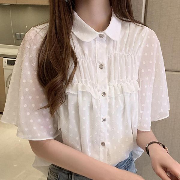 

women's blouses & shirts women blouse 2021 short sleeve white chiffon shirt blusas camisas mujer d322