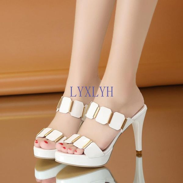 

sandals summer sandalias de mujer women fashion super 9cm high heel white lady cute comfortable slip on black
