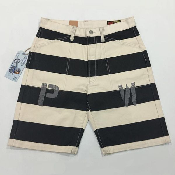 

short bob dong prisoner of war print shorts 16oz canvas black white stripes men pants, White;black