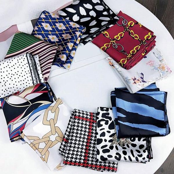 

scarves women's silk scarf small square satin women head neck bandana hair tie band wrap handkerchief beautiful, Blue;gray