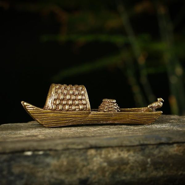 

antique bronze fishing boat zen ornaments incense holder tea ceremony decorations accessories chinese copper crafts table decors decorative