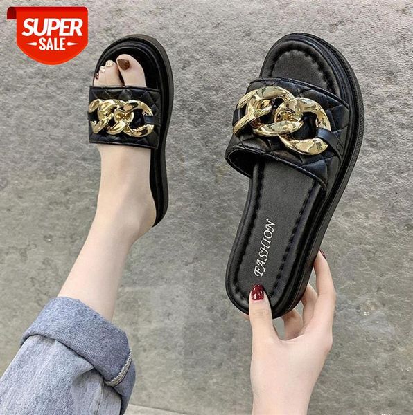 

slippers women's chain thick bottom korean style sandals in-line outer wear beach and women #uz6x, Black