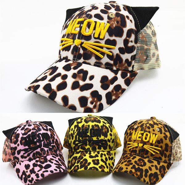 

children's hat summer sun protection baseball cartoon leopard cat men's and women's net leisure cap, Blue;gray