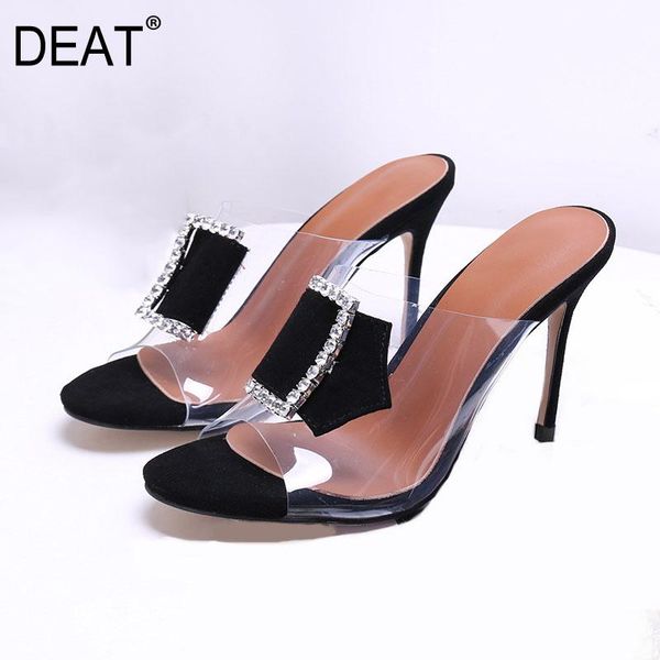 

slippers [deat] 2021 spring summer round toe transparent pvc crystal thin high heels women shoes fashion tide 10h038, Black