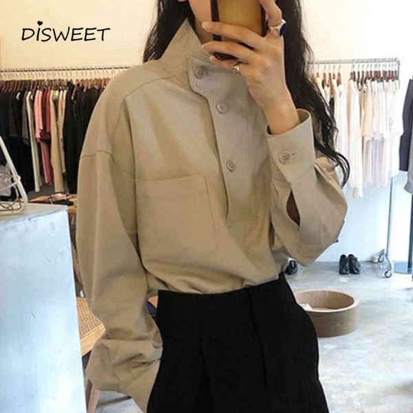 

sweaters lapel solid woman korean long-sleeved button loose shirt women simple slim fit pullover women's, White;black