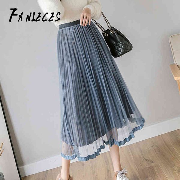 

women skirt streetwear ins fashion spring winter christmas stretch saia midi long tulle vintage skirts retro elastic waist tutus 210520, Black