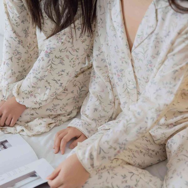 

women's sleepwear spanish family o's mini floral cotton silk pajamas long sleeve trousers suit french home, Black;red