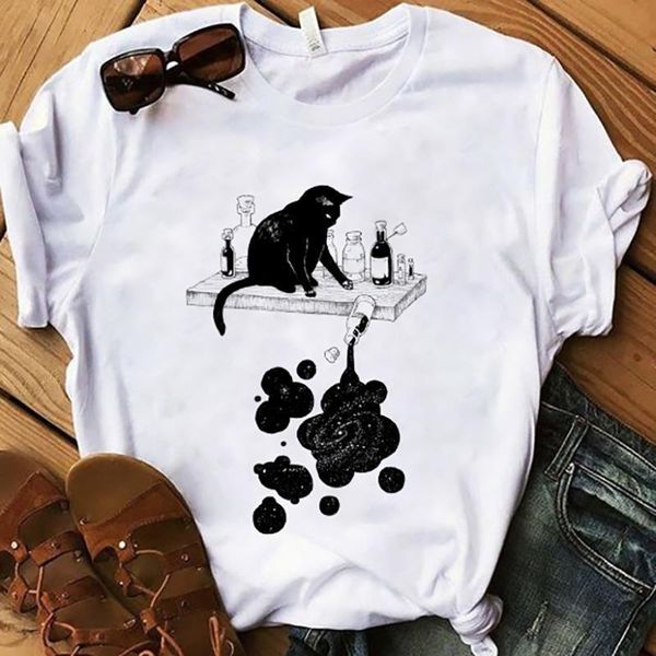 

black cat and ink men t shirts funny graphic short sleeve tees femme aesthetic fashion woman, White;black