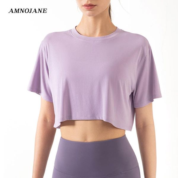 

yoga outfit cropped t shirt workout crop women tee sport modal loose bouses femme shirts gmy running jacket active wear