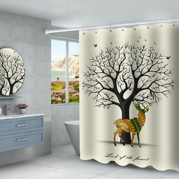 

animal shower curtain bohemian elk fabric bathroom with 12 bath hooks waterproof curtains