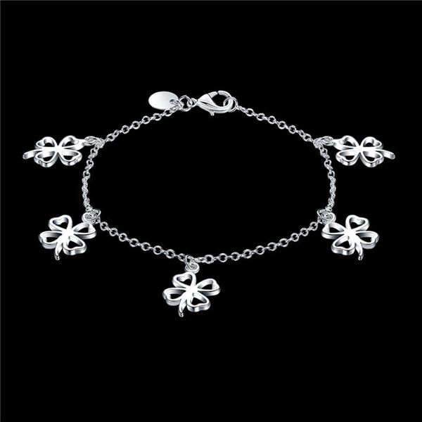 

women's sterling silver plated hanging four-leaf clover charm bracelet gssb185 fashion 925 silver plate jewelry bracelets, Golden;silver