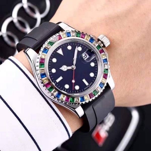 

casual watches original automatic movements rubber strap first quality sapphire mirror men-watch colorful diamond decoration watchcase orolo, Slivery;brown