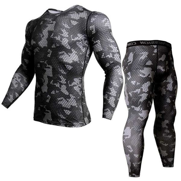 Термическое нижнее белье Rash Guard Kit Kit MMA сжатие одежды Логгинсы Мужчины Согласовое культуризм Футболка Camouflage Cousssuit Мужчины 211109